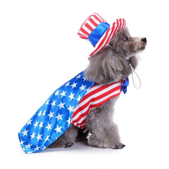 American USA Flag Pet Costume Cute Uniform Dress Up Cat Dog Cosplay Halloween - Picture 5 of 6